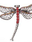 Shopika Brosa metalica argintie cu pietricele rosii libelula cu coada curbata