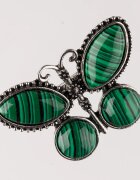 Shopika Brosa metalica argintie fluture cu pietre naturale din malachit