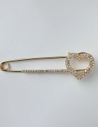 Shopika Brosa metalica aurie tip ac cu inima si pietricele fine albe