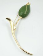 Shopika Brosa statement lalea imbobocita forma stilizata din metal auriu cu verde