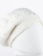Shopika Caciula alba model tricotat cu perle si strasuri fine aplicate dublata in interior