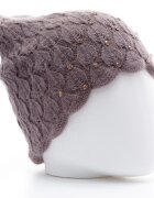 Shopika Caciula bej inchis model tricotat cu fir de lurex si strasuri aplicate captusita in interior