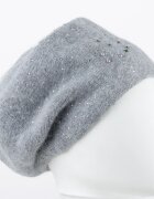 Shopika Caciula gri model tricotat cu perle si strasuri fine aplicate dublata in interior