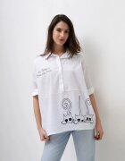 Shopika Camasa alba lalea din poplin de bumbac cu pisici jucause