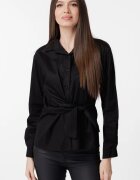 Shopika Camasa clasica din poplin de bumbac cu nod pe talie neagra