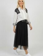 Shopika Camasa dama alb-negru cu dungi si imprimeu decorativ