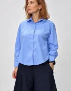 Shopika Camasa dama asimetrica din bumbac cu croi lejer bleu