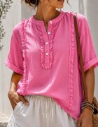 Shopika Camasa din bumbac cu volane decorative si nasturi fucsia
