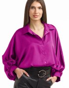Shopika Camasa eleganta din satin cu maneci bufante magenta