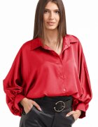 Shopika Camasa eleganta din satin cu maneci bufante rosie