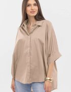 Shopika Camasa oversize bej din poplin satinat de bumbac cu maneca lunga