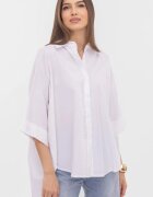Shopika Camasa oversize ivoire din poplin satinat de bumbac cu maneca lunga