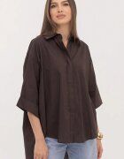 Shopika Camasa oversize maro din poplin satinat de bumbac cu maneca lunga