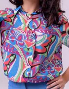 Shopika Camasa subtire din vascoza cu guler clasic si imprimeu abstract in nuante de albastru si mov
