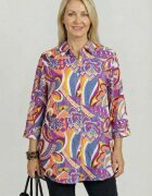 Shopika Camasa subtire din vascoza cu guler clasic si imprimeu abstract in nuante de portocaliu si mov