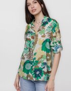 Shopika Camasa subtire din vascoza cu guler clasic si imprimeu floral in nuante de verde