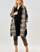 Shopika Cardigan oversize patchwork cu motive jacquard panou negru si croi lejer stil urban-chic