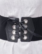 Shopika Centura corset din piele ecologica cu 8 capse mari argintii si funda satin