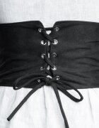 Shopika Centura corset lata din material textil catifelat cu siret si capse argintii elastic lat la spate