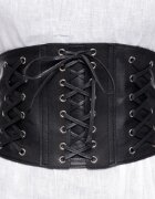 Shopika Centura corset lata din piele ecologica cu 3 randuri de sireturi si capse metalice