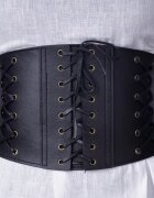 Shopika Centura corset lata din piele ecologica cu 3 randuri de sireturi si capse metalice auriu antichizat
