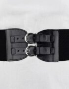 Shopika Centura corset lata din piele ecologica cu doua catarame argintii in fata si elastic la spate