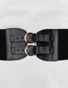 Shopika Centura corset lata din piele ecologica cu doua catarame aurii in fata si elastic la spate