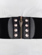 Shopika Centura corset lata din piele ecologica cu fermoar si capse in fata si elastic la spate