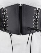 Shopika Centura corset lata din piele ecologica cu fermoar si snururi in fata si elastic la spate