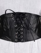 Shopika Centura corset lata din piele ecologica cu siret si capse argintii elastic la spate