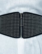 Shopika Centura corset lata din piele ecologica cu tinte metalice argintii si fermoar