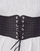 Shopika Centura corset lata din piele ecologica neagra perforata cu siret si capse mici