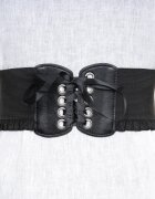 Shopika Centura lata de 10 cm din piele ecologica cu siret si capse argintii elastic la spate