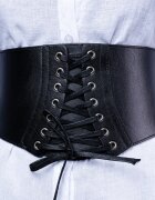 Shopika Centura neagra corset lata din piele ecologica cu siret si capse mici