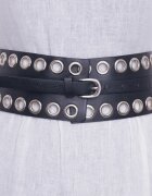 Shopika Centura neagra lata de 9 cm din piele ecologica cu capse si catarama metalice argintii