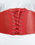 Shopika Centura rosie corset lata din piele ecologica cu siret si capse mici