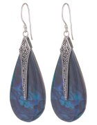 Shopika Cercei din argint 925 cu scoica naturala paua shell albastra si decoratiune minimalista de argint