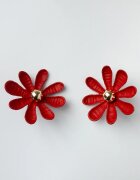 Shopika Cercei in forma de floare cu multe petale rosu mat