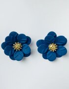 Shopika Cercei in forma de floare cu petale duble si auriu in mijloc albastru electric