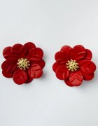 Shopika Cercei in forma de floare cu petale duble si auriu in mijloc rosii