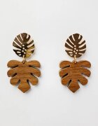Shopika Cercei metalici aurii frunze de palmier din lemn natural