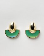 Shopika Cercei metalici aurii semirotund verde cu irizatii