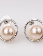 Shopika Cercei metalici aurii sub forma a doua cercuri cu perle