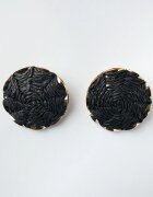 Shopika Cercei metalici cu forma rotunda bombata negru cu auriu