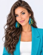 Shopika Cercei multicolori si asimetrici handmade din piele naturala olive turcoazalbastru