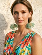 Shopika Cercei statement tip floare cu detalii aurii din matase stil elegant de vara verde salvie