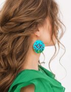 Shopika Cercei verde turcoaz handmade din piele naturala cu maci pictați