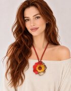 Shopika Colier handmade colorat din piele naturala cu trandafir modelat manual auriu coraicaramiziu