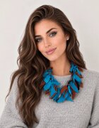Shopika Colier handmade realizat din piele naturala turcoaz caramiziu