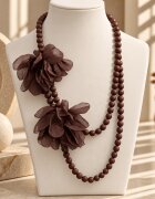 Shopika Colier lung aro mat cu doua flori din organza